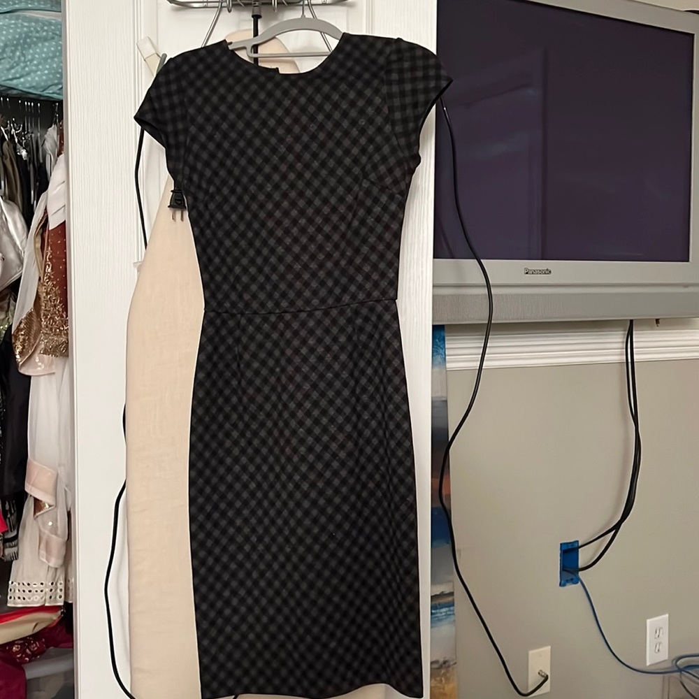 Black and grey checker sheath dress